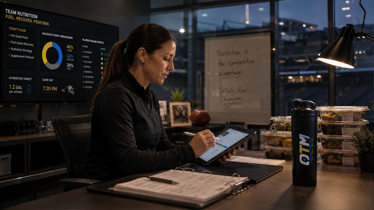 A team staffer places the game-day meal order on a tablet